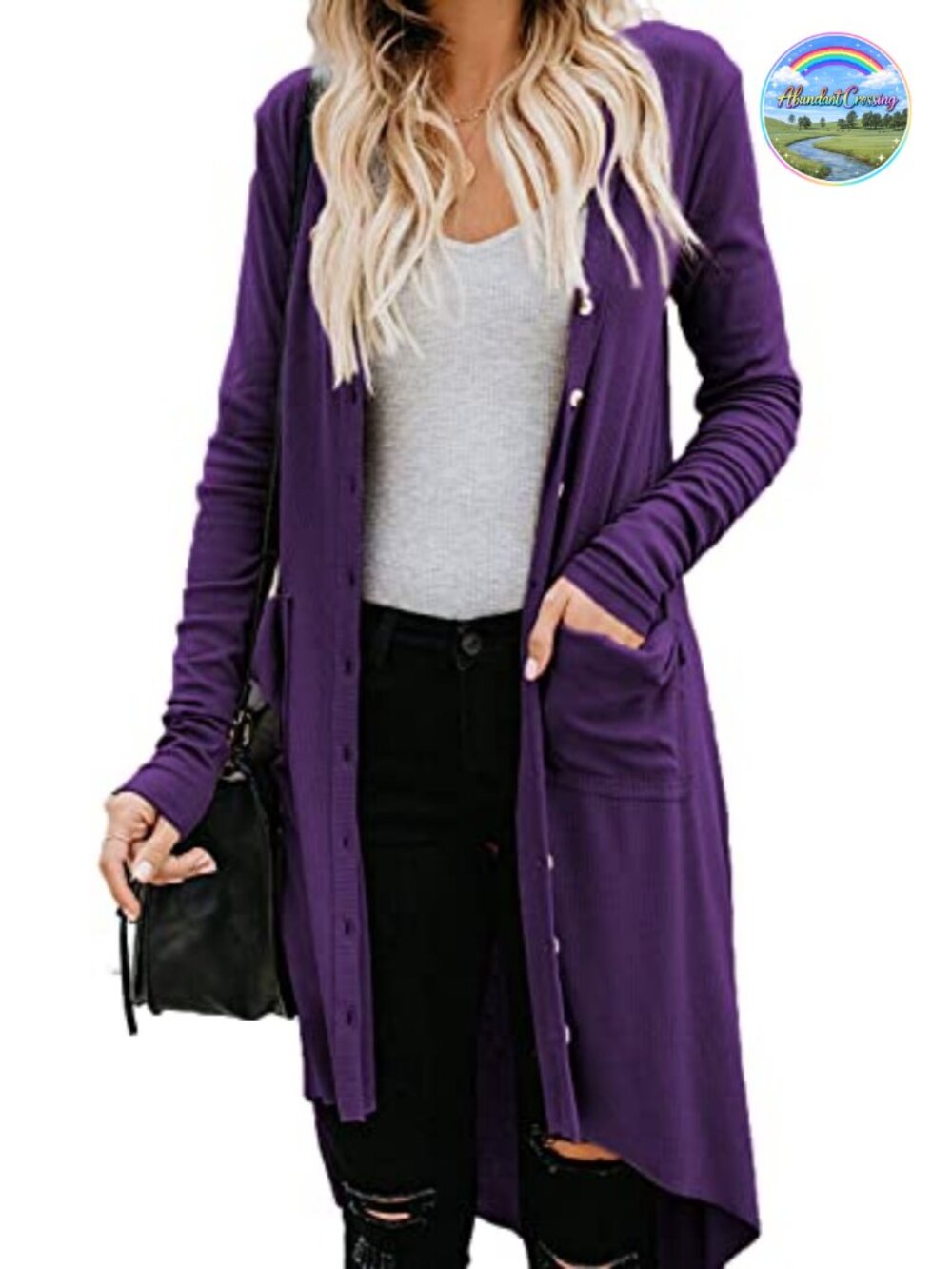Womens Long Open Front Button Down High Low Knit Cardigan Sweater